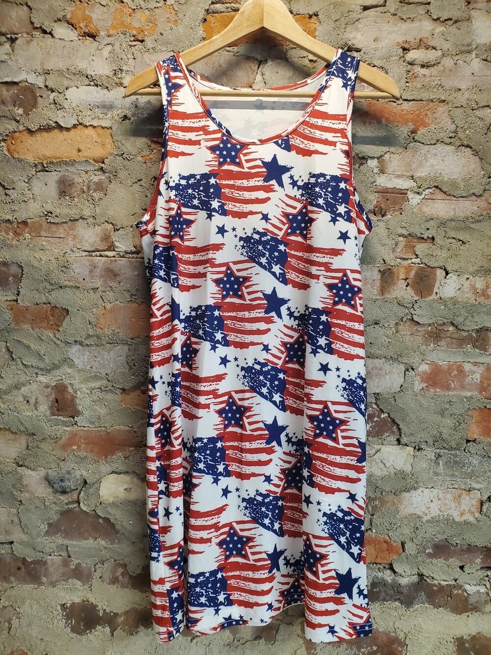 Womens Tank Dress M American Flag Distressed Stars Stripes Patriotic 4th Of July